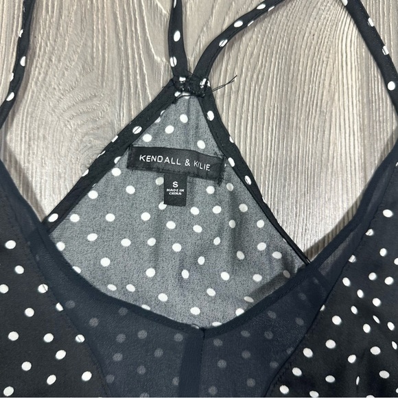 Kendall & Kylie Black White Polka Dot Satin Cami Mesh Neckline Size S - Picture 3 of 6